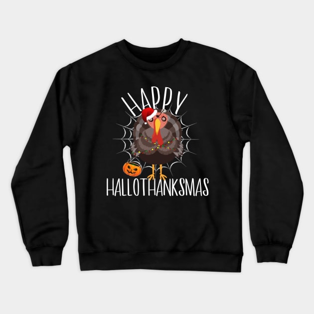 Funny Turkey Zombie Thanksgiving Xmas Halloween Happy HalloThanksMas Crewneck Sweatshirt by AmbersDesignsCo